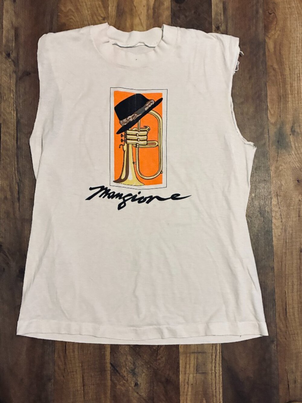 Vintage Chuck Mangione T Shirt Muscle Tee White Jazz Flugelhorn Tagless